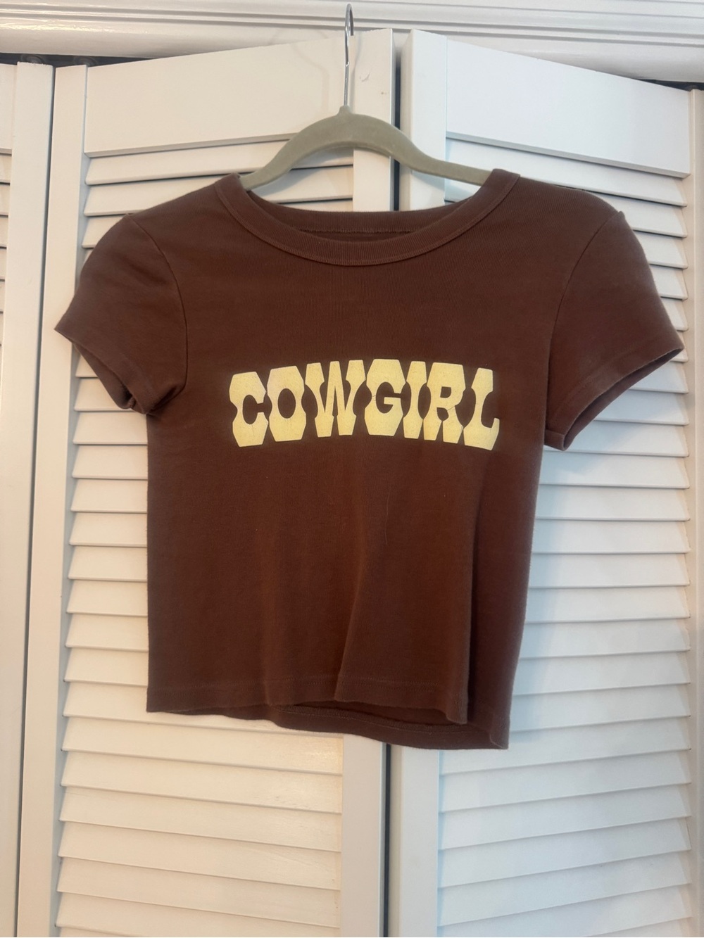 Brandy Melville Brown "COWGIRL" Crop Top with Cream Lettering